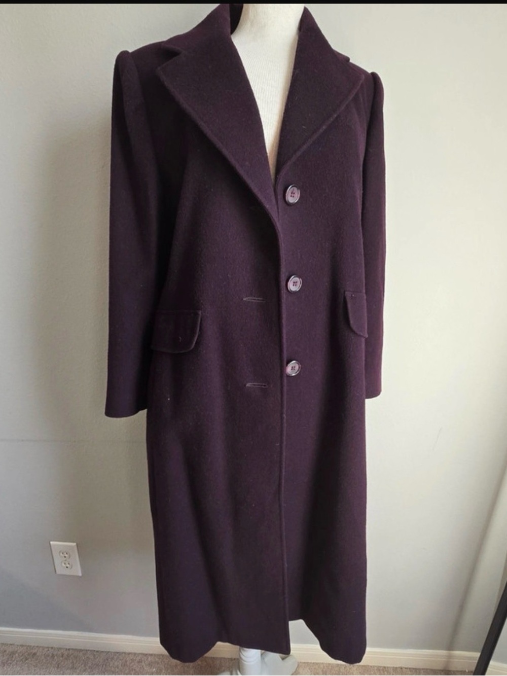 Vintage Merino Wool Coat in Deep Plum